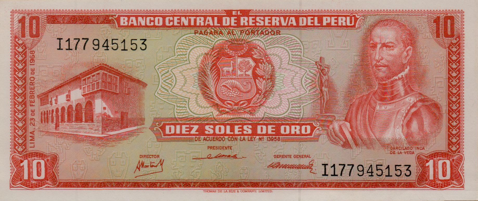Peru 10 1968 UNC P-93